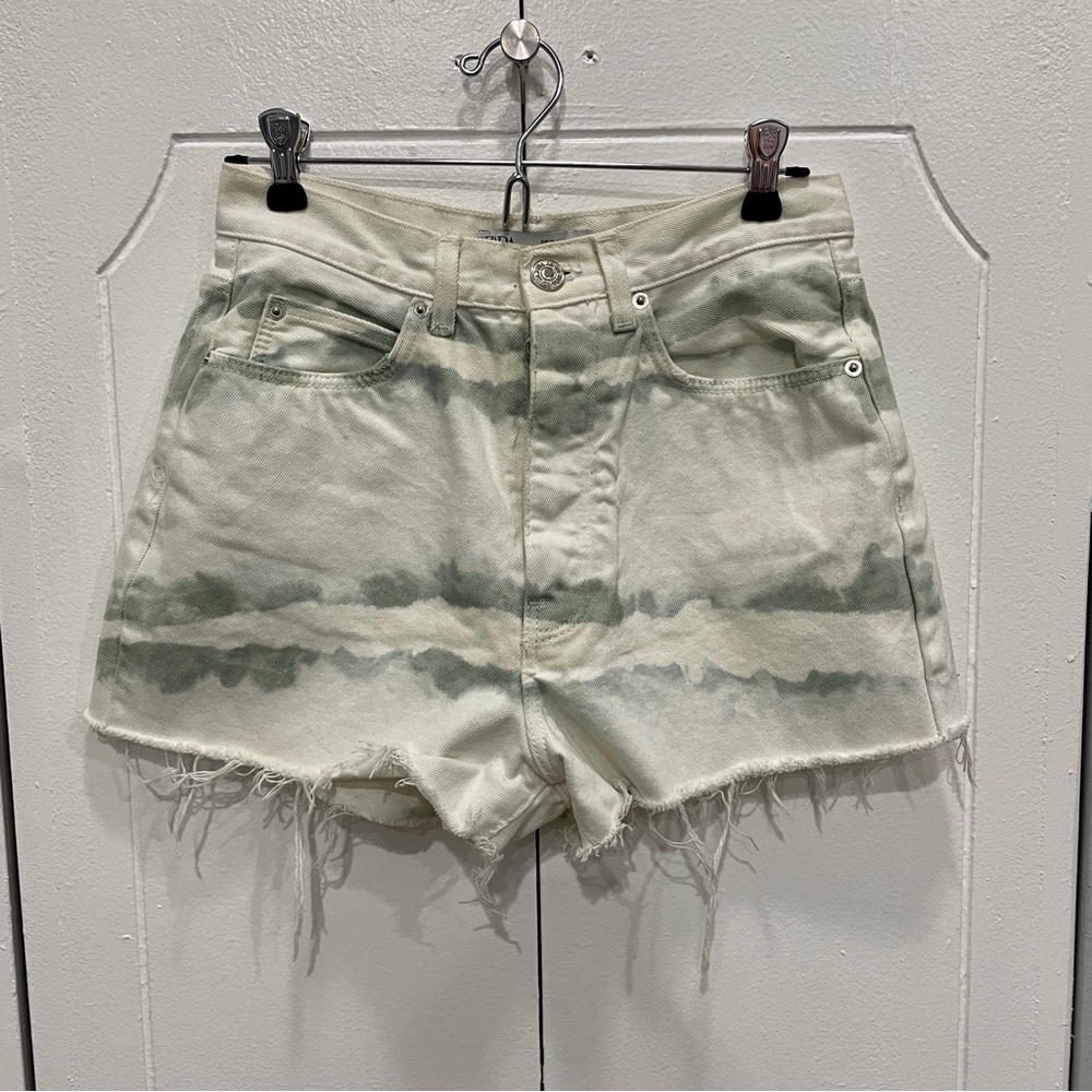 Zara Green & White Jean Shorts